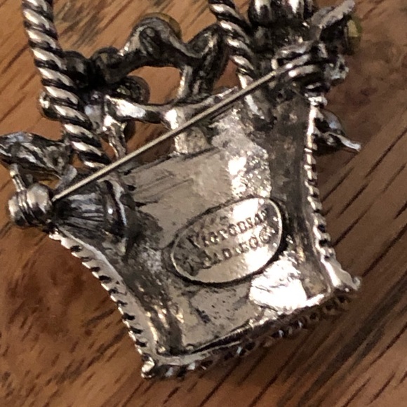 Vintage 1990’s Crystal Rhinestone Flower Pot Brooch By Victorian Trading Co - Picture 10 of 16